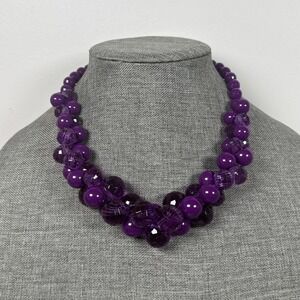 Vintage Purple Chunky Bauble Necklace Checker  Bead 20"